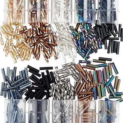 10 Colors Glass Bugle Beads SEED-ME0001-15-1
