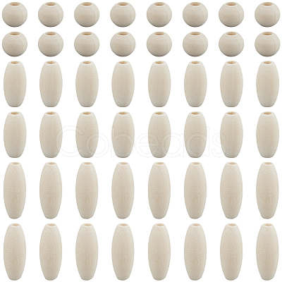 300Pcs 3 Style Natural Unfinished Wood Beads WOOD-SP0001-53-1