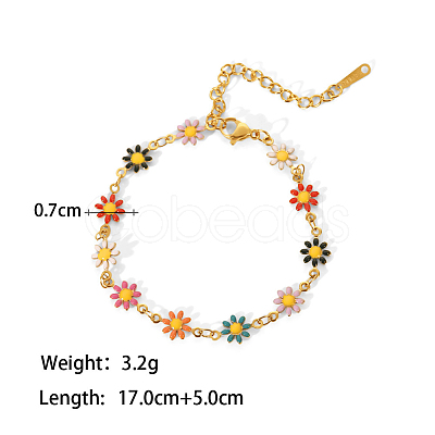Enamel Flower Link Chains Bracelet HUDU-PW0001-027A-1