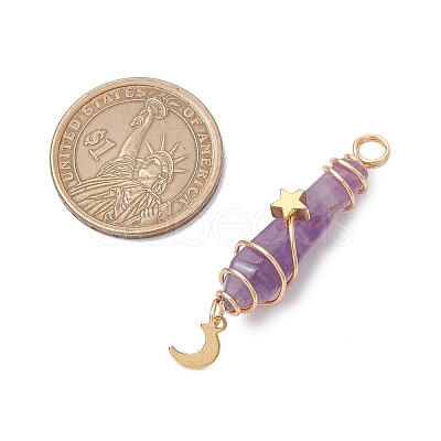 3Pcs 3 Styles Natural Amethyst Pointed Copper Wire Wrapped Faceted Bullet Big Pendants PALLOY-JF03572-03-1