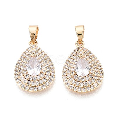 Brass Pave Clear Cubic Zirconia Pendants KK-T081-05G-1