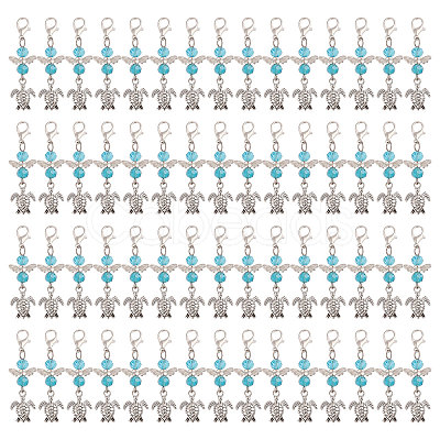 60Pcs Tortoise Tibetan Style Alloy & Glass Angel Pendant Decorations HJEW-CA00067-1