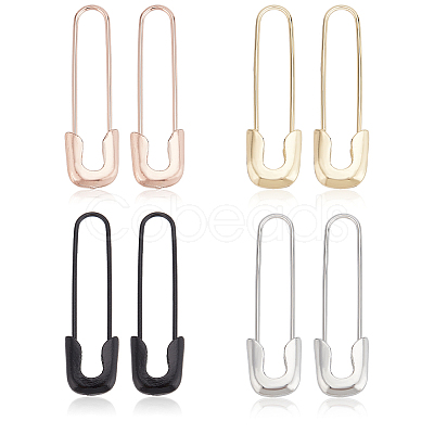 ANATTASOUL 4 Pairs 4 Colors Exquisite Alloy Safety Pin Shape Hoop Earrings for Women EJEW-AN0001-87-1