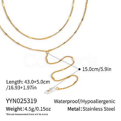 Elegant 304 Stainless Steel Y-Shape Imitation Pearl Tassel Twisted Chain Double Layer Necklaces for Women OT4111-4-1