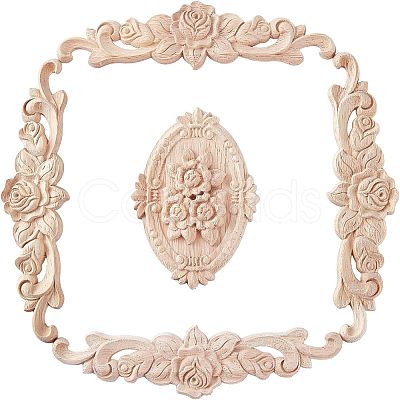 5Pcs Rubber Wood Carved Onlay Applique Craft WOOD-FH0001-85-1