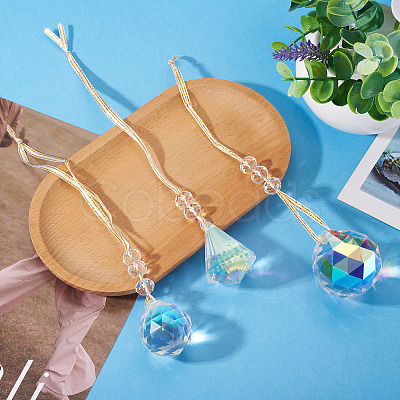 3Pcs 3 Styles Glass Suncatchers for Outdoor Garden Hanging Decoration HJEW-TADJ0001-01-1