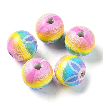 Easter Theme Printed Wood European Beads WOOD-M010-02B-1