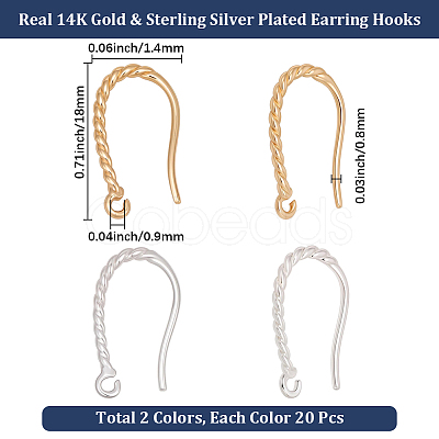 40Pcs 2 Colors Brass Ear Wire KK-BBC0024-15-1