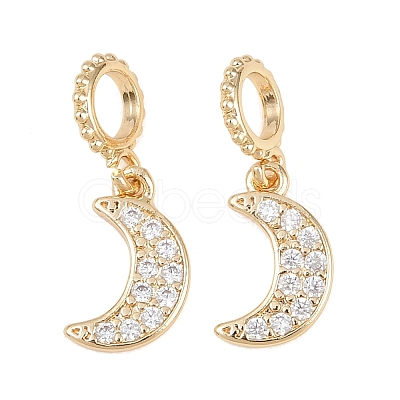 Brass Micro Pave Clear Cubic Zirconia Moon European Dangle Charms KK-H257-03G-1