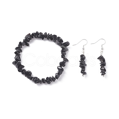 Natural Obsidian Chips Beaded Jewelry Set X-SJEW-JS01232-01-1