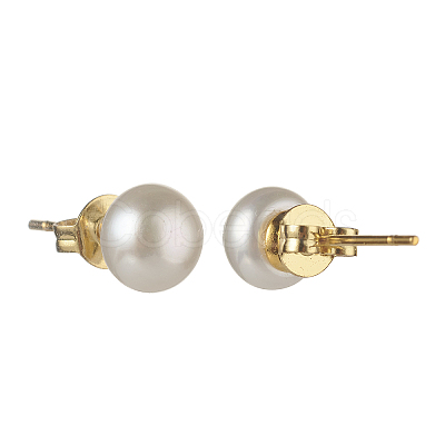 Natural Pearl Rondelle Stud Earrings EJEW-JE04585-03-1