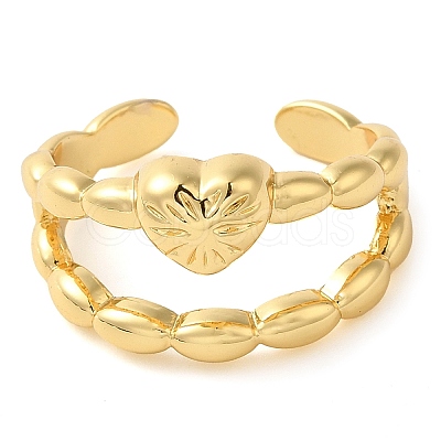 Heart Brass Open Cuff Ring for Women RJEW-Z070-05G-03-1