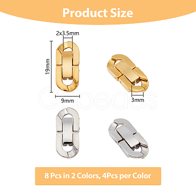 Unicraftale 8 Sets 2 Colors 304 Stainless Steel Fold Over Clasps STAS-UN0046-68-1