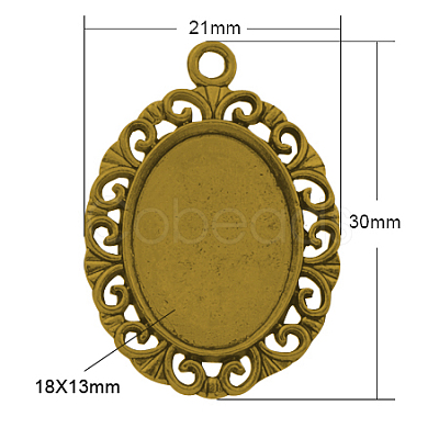 Tibetan Style Pendant Cabochon Settings TIBEP-R099-AG-LF-1