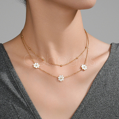 Daisy Flower 304 Stainless Steel Chain Necklaces FS-WGEC3D7-08-1