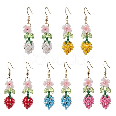 Flower 304 Stainless Steel Glass Seed Beads Dangle Earrings EJEW-MZ00470-1