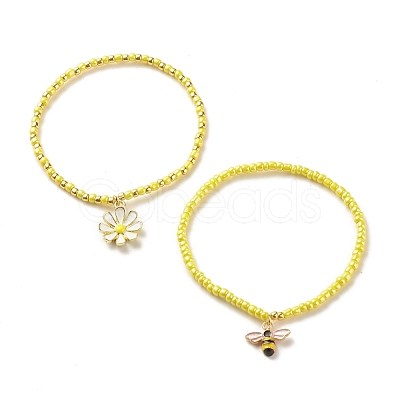 2Pcs Glass Seed Beaded Stretch Bracelets Set BJEW-JB08088-04-1
