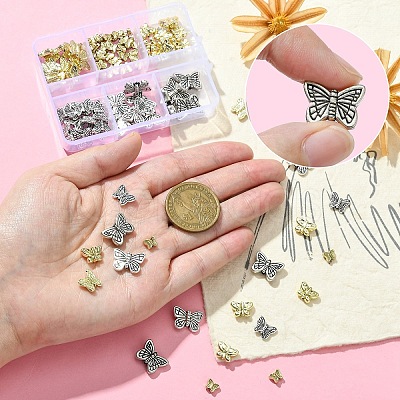 91Pcs 6 Styles Tibetan Style Alloy Butterfly Beads FIND-YW0004-92-1