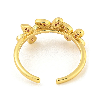 Flower Rack Plating Brass Micro Pave Cubic Zirconia Open Cuff Rings for Women RJEW-N047-01G-04-RS-1