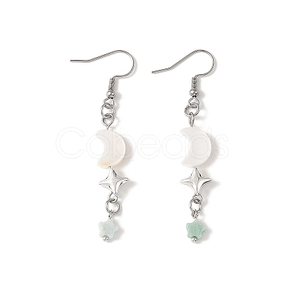 Star with Moon Natural Mixed Stone Dangle Earrings EJEW-JE06756-1