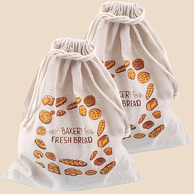 2Pcs Linen Bread Print Pouches AJEW-CP0003-81B-1