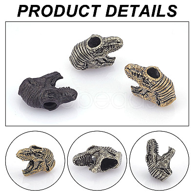 3Pcs 3 Colors Dinosaur Head Shaped Brass Beads KK-NB0002-95-1