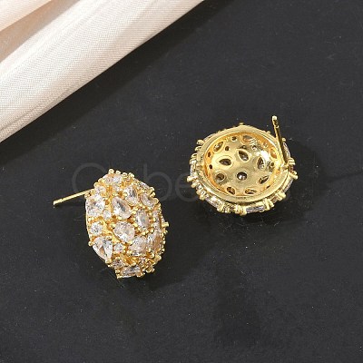 Dome-Shaped Brass & Clear Cubic Zirconia Ball Stud Earrings KK-CBA36A2-07G-1