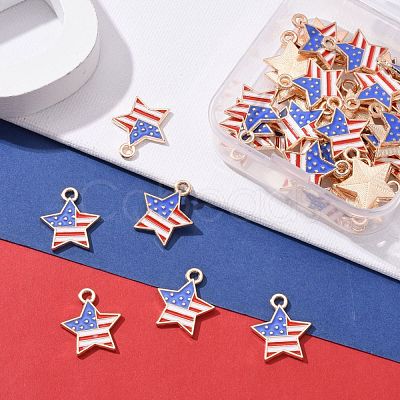 50Pcs Independence Day Light Gold Plated Alloy Enamel Pendants ENAM-LS0001-08LG-1