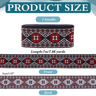 7M Ethnic Style Polyester Rhombus Flower Jacquard Ribbon OCOR-WH0101-05-1