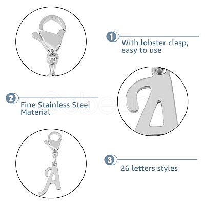 SUPERFINDINGS 26Pcs 304 Stainless Steel Letter Pendant Decorations HJEW-FH0006-52-1