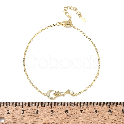 Brass Micro Pave Clear Cubic Zirconia Moon Star Link Bracelets KK-CBA6980-25G-1