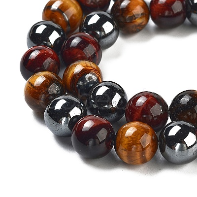 Natural Tiger Iron & Synthetic Hematite Beads Strands G-H1581-10mm-1