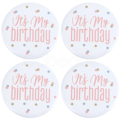 4Pcs It's My Birthday Tinplate Brooches JEWB-CN0001-12A-1