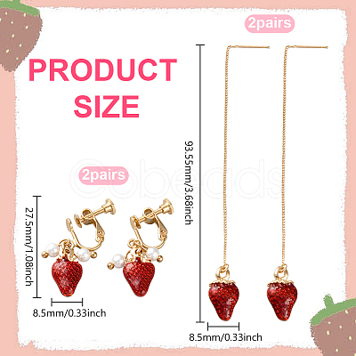 4Pairs 2 Styles Alloy Strawberry Clip-on Earrings & Chain Tassel Ear Thread EJEW-HY0001-10-1