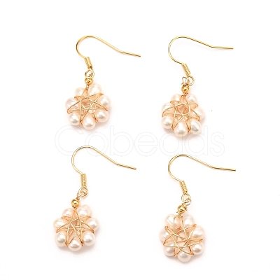 Brass Flower-shaped Dangle Earrings EJEW-D275-01G-1