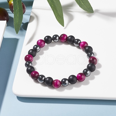 Round Stone Beads Stretch Bracelets BJEW-JB07259-04-1
