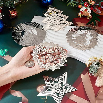 5Pcs 5 Styles Christmas 201 Stainless Steel Laser Cut Connector Charms STAS-TA0005-78-1