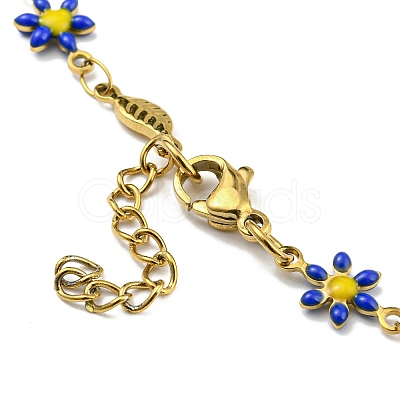 Enamel Flower & Fish Link Chain Bracelet BJEW-A142-02G-1