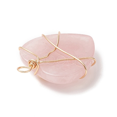 Natural Rose Quartz Copper Wire Wrapped Pendants PALLOY-JF02042-01-1