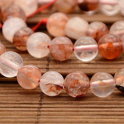 Natural Hematoid Quartz/Fire Quartz Round Beads Strands G-N0078-8mm-06-1