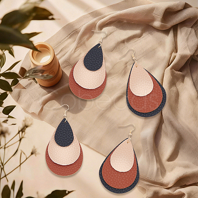 2 Pairs 2 Colors Bohemian PU Leather Teardrop Dangle Earrings EJEW-CL0001-04-1