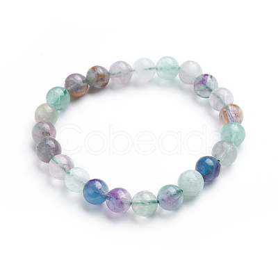 Natural Fluorite Stretch Bracelets BJEW-E373-8mm-10-1