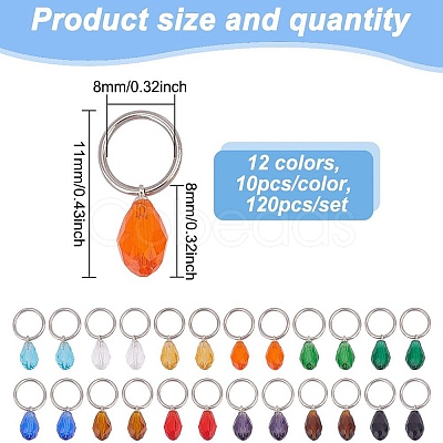 120Pcs 12 Colors Glass Charms PALLOY-GO00011-1