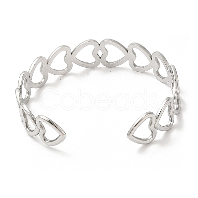 Non-Tarnish 304 Stainless Steel Heart Open Cuff Bangle for Women BJEW-L682-001P-1