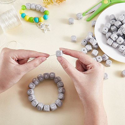 20Pcs Grey Cube Letter Silicone Beads 12x12x12mm Square Dice Alphabet Beads with 2mm Hole Spacer Loose Letter Beads for Bracelet Necklace Jewelry Making JX436S-1