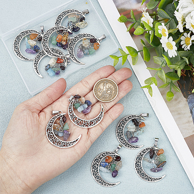10Pcs Chakra Theme Natural Mixed Stone Pendants FIND-CA0006-23-1
