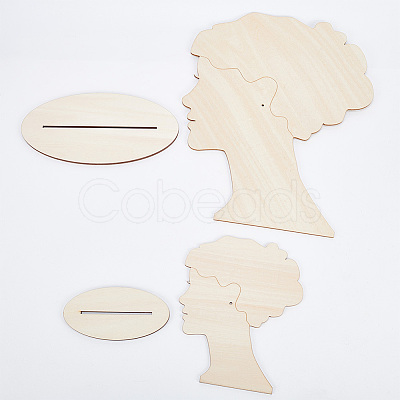 2 Sizes Hair Bun Girl Wooden Head Child Silhouette Stands ODIS-WH0030-15B-1