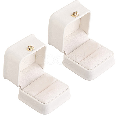 2Pcs PU Leather Ring Gift Boxes LBOX-CL0001-03-1