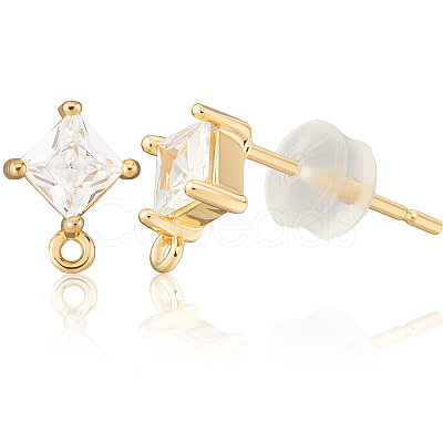 4 Pair Brass Micro Pave Cubic Zirconia Stud Earring Findings KK-BBC0020-01-1
