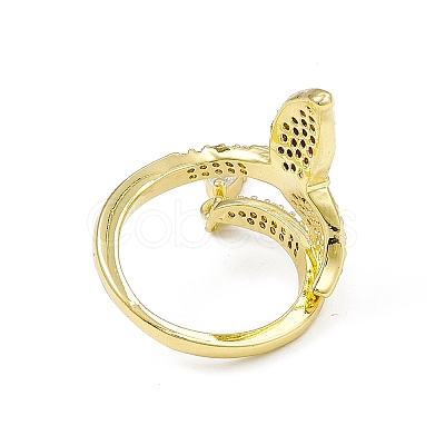 Clear Cubic Zirconia Fishtail Shape with Teardrop Charm Open Cuff Ring RJEW-I091-19G-1